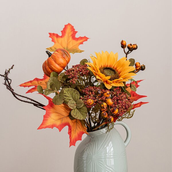 Artificial Autumn Sunflower Bouquet in Ceramic Plant Pot