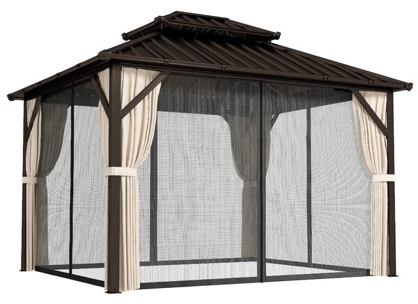 Outsunny 3x3 m Hardtop Gazebo Canopy with UPF50+ Double Galvanised Steel Roof, Aluminium Garden Gazebo Permanent Pavilion, Brown