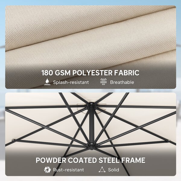 Outsunny 3 m Overhanging Cantilever Parasol, with Cross Base - Cream White