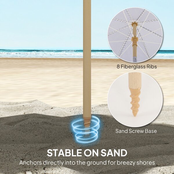 Outsunny 1.7 m Beach Umbrella with Sand Anchor, 30° Tilting Fringed Beach Garden Parasol with Adjustable Height, Blue