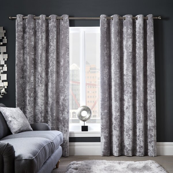 Crushed Velour Silver Eyelet Curtains