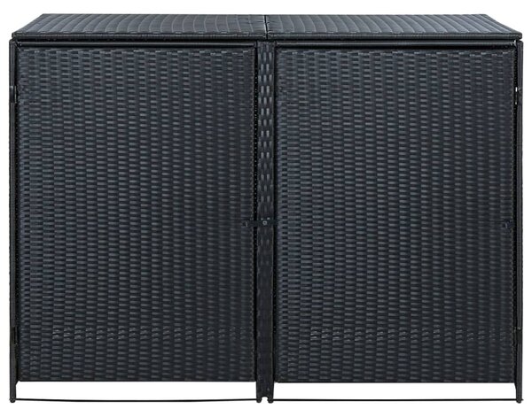 Double Wheelie Bin Shed Poly Rattan Black 148x80x111 cm