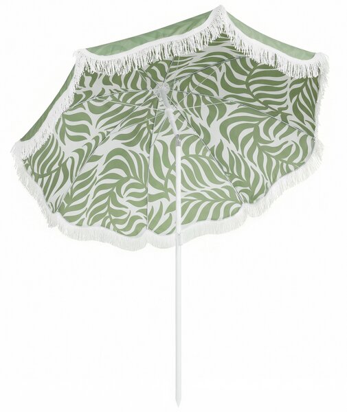 Outsunny 1.8 m Beach Umbrella Parasol with Sand Anchor, Portable Tilting Garden Parasol with Adjustable Height, Green