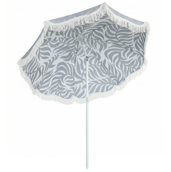 Outsunny 1.8 m Beach Umbrella Parasol with Sand Anchor, Portable Tilting Garden Parasol with Adjustable Height, Light Grey