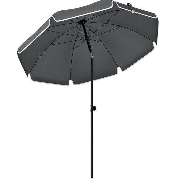 Outsunny 1.8 m Beach Umbrella Parasol with Sand Anchor, Portable 30° Tilting Patio Sun Shade with Adjustable Height, Dark Grey