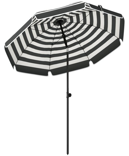 Outsunny 1.8 m Beach Umbrella Parasol with Sand Anchor, Portable 30° Tilting Patio Sun Shade with Adjustable Height, Grey/White