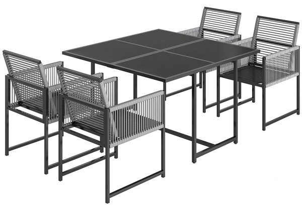 Outsunny 5 Pieces Garden Dining Set, Outdoor Patio Cube Set, 4 Seater Outdoor Table and Chairs with Foldable Backrest, Light Grey