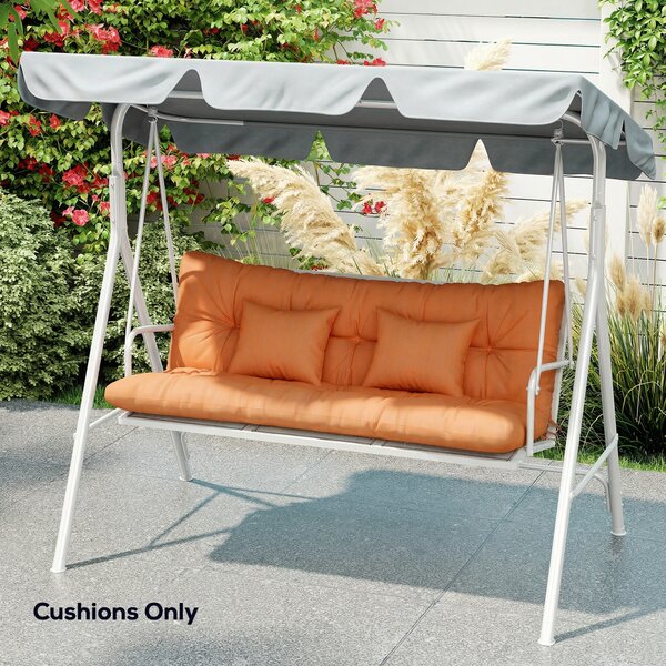 Outsunny Outdoor Seat Cushions Back Cushion with 2 Pillows, Water Repellent Seat Pads for 3-Seater Chair, Orange