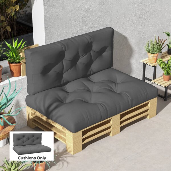Outsunny 4-Piece Pallet Seat Cushions Back Pillows Replacement, Patio Chair Cushions Set for Indoor Outdoor, Charcoal Grey