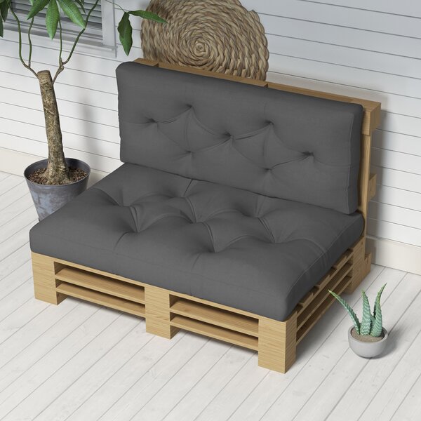 Outsunny 4-Piece Pallet Seat Cushions Back Pillows Replacement, Patio Chair Cushions Set for Indoor Outdoor, Charcoal Grey