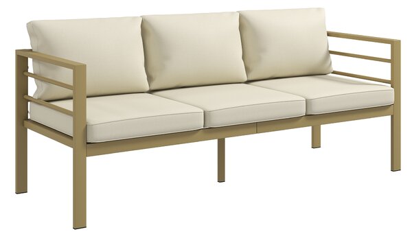 Outsunny Garden Bench with Cushions, 3-Seater Sofa with Backrest, Armrest and Back Cushions, 185 x 66 x 64cm, Cream White
