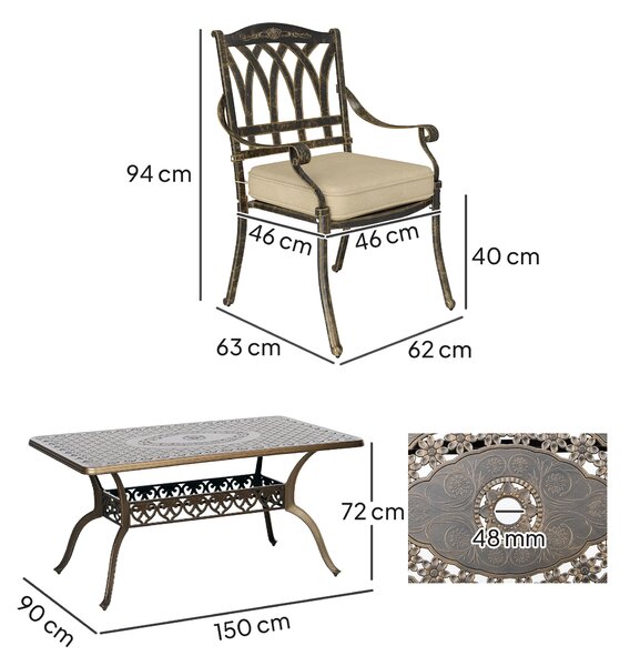 Outsunny Seven-Piece Cast Aluminium Garden Dining Set - Bronze Tone