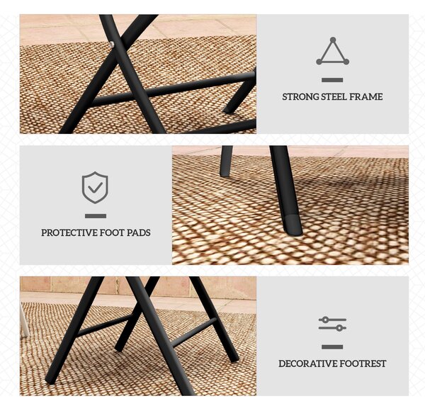 Outsunny 3 Pieces Outdoor Bistro Set, Glass Top Outdoor Table and 2 Folding Chairs with Protecting Feet, Black