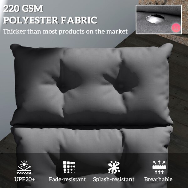 Outsunny Sun Lounger Cushion Only, 190x56x10cm Garden Lounge Chair Cushion, UPF20+ 220gsm Fabric, Thick Sunbed Replacement Cushion, Dark Grey