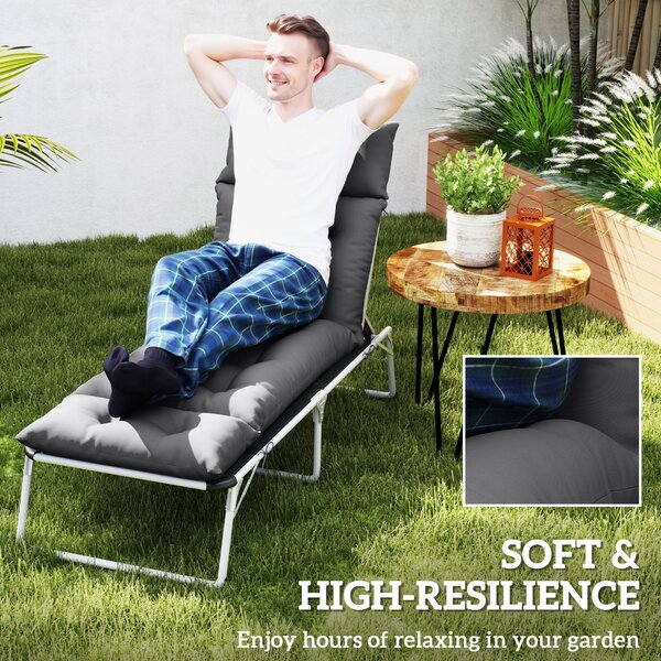 Outsunny Sun Lounger Cushion Only, 190x56x10cm Garden Lounge Chair Cushion, UPF20+ 220gsm Fabric, Thick Sunbed Replacement Cushion, Dark Grey