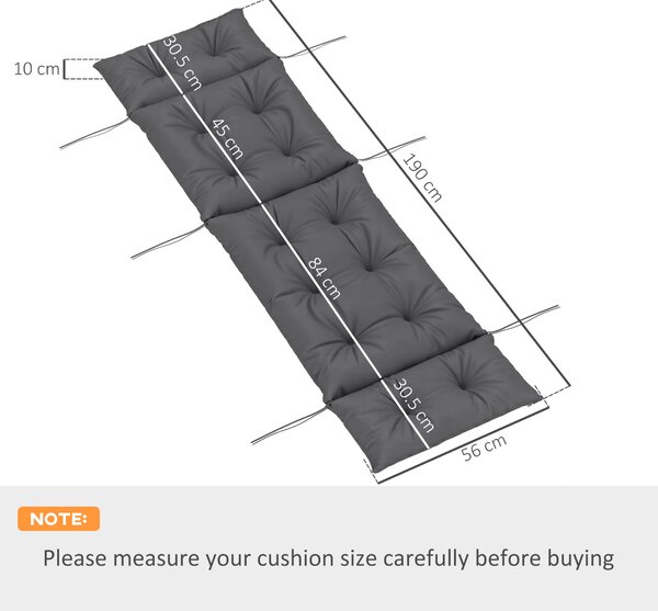 Outsunny Sun Lounger Cushion Only, 190x56x10cm Garden Lounge Chair Cushion, UPF20+ 220gsm Fabric, Thick Sunbed Replacement Cushion, Dark Grey