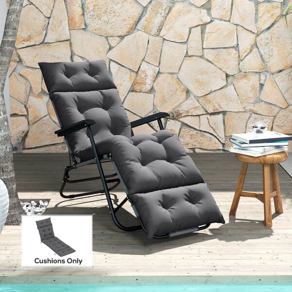 Outsunny Sun Lounger Cushion Only, 190x56x10cm Garden Lounge Chair Cushion, UPF20+ 220gsm Fabric, Thick Sunbed Replacement Cushion, Dark Grey