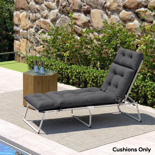 Outsunny Sun Lounger Cushion Only, 190x56x10cm Garden Lounge Chair Cushion, UPF20+ 220gsm Fabric, Thick Sunbed Replacement Cushion, Dark Grey