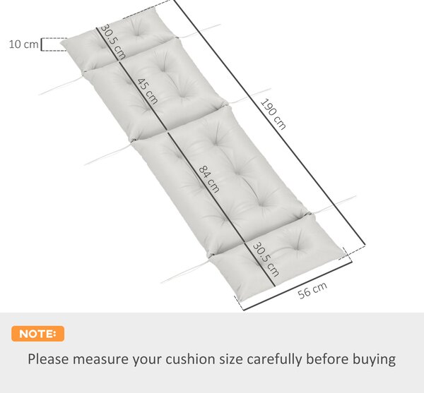 Outsunny Sun Lounger Cushion Only, 190x56x10cm Garden Lounge Chair Cushion, UPF20+ 220gsm Fabric, 6 Ties, Light Grey Aosom UK