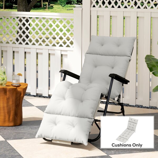 Outsunny Sun Lounger Cushion Only, 190x56x10cm Garden Lounge Chair Cushion, UPF20+ 220gsm Fabric, 6 Ties, Light Grey Aosom UK