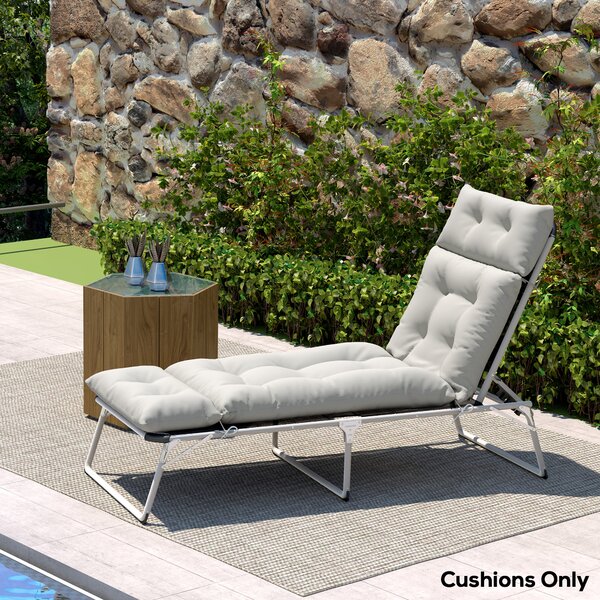 Outsunny Sun Lounger Cushion Only, 190x56x10cm Garden Lounge Chair Cushion, UPF20+ 220gsm Fabric, 6 Ties, Light Grey Aosom UK