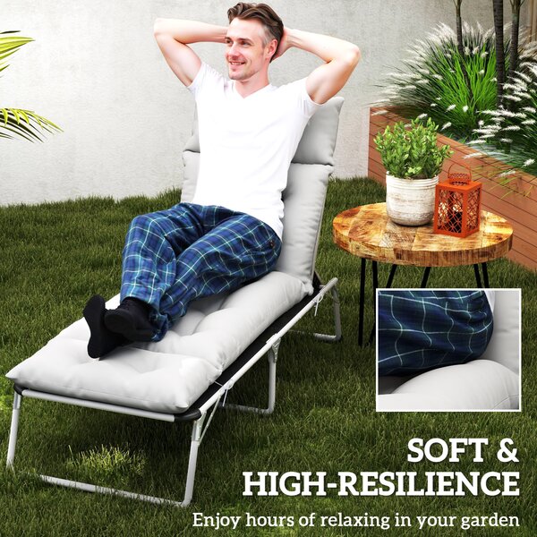 Outsunny Sun Lounger Cushion Only, 190x56x10cm Garden Lounge Chair Cushion, UPF20+ 220gsm Fabric, 6 Ties, Light Grey Aosom UK
