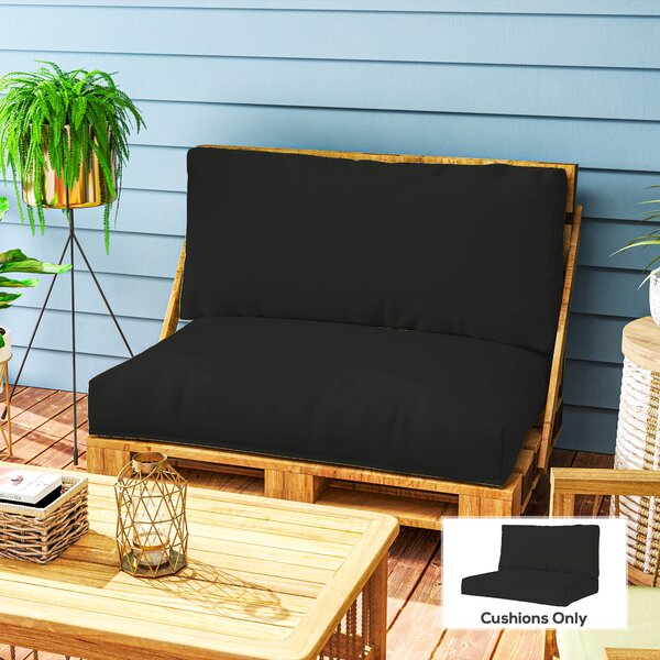 Outsunny 2 Seater Pallet Furniture Cushions Pallet Cushions, UPF20+ 220gsm Fabric, 20 cm Thick Outdoor Seat Pads, Black