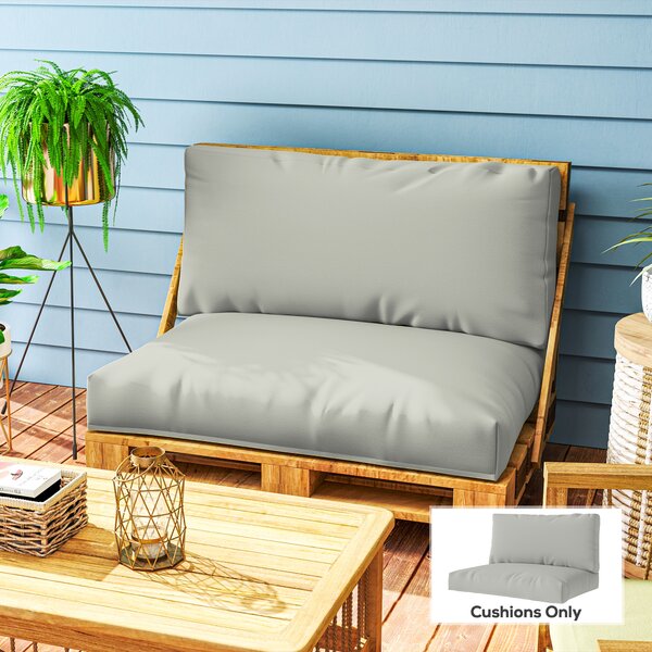 Outsunny 2 Seater Pallet Furniture Cushions Pallet Cushions, UPF20+ 220gsm Fabric, 20 cm Thick Outdoor Seat Pads, Light Grey