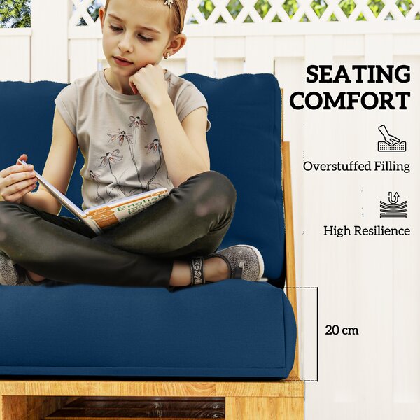 Outsunny 2 Seater Pallet Furniture Cushions Pallet Cushions, UPF20+ 220gsm Fabric, 20 cm Thick Outdoor Seat Pads, Navy Blue