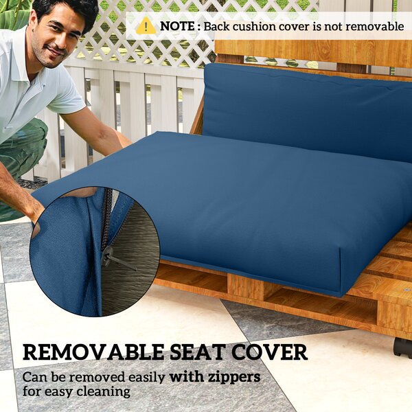 Outsunny 2 Seater Pallet Furniture Cushions Pallet Cushions, UPF20+ 220gsm Fabric, 20 cm Thick Outdoor Seat Pads, Navy Blue