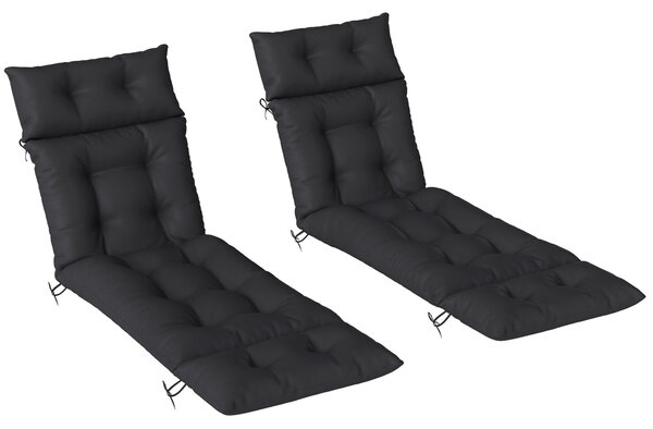 Outsunny Set of Two 190 x 56cm Sun Lounger Cushions - Black