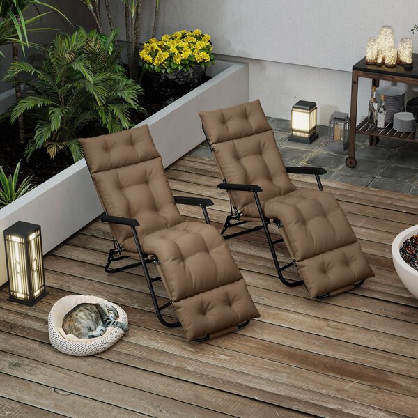 Outsunny Sun Lounger Cushions Only, 190x56x10cm Garden Lounge Chair Cushions Set of 2, UPF20+ 220gsm Fabric, Thick Sunbed Replacement Cushions with 6 Ties, Khaki