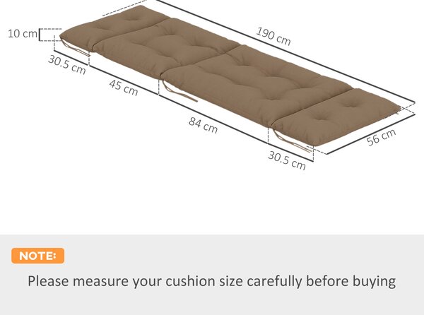 Outsunny Sun Lounger Cushions Only, 190x56x10cm Garden Lounge Chair Cushions Set of 2, UPF20+ 220gsm Fabric, Thick Sunbed Replacement Cushions with 6 Ties, Khaki