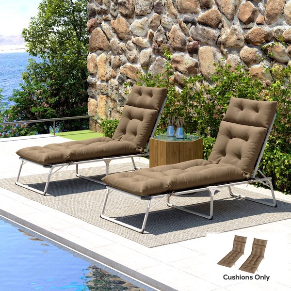 Outsunny Sun Lounger Cushions Only, 190x56x10cm Garden Lounge Chair Cushions Set of 2, UPF20+ 220gsm Fabric, Thick Sunbed Replacement Cushions with 6 Ties, Khaki