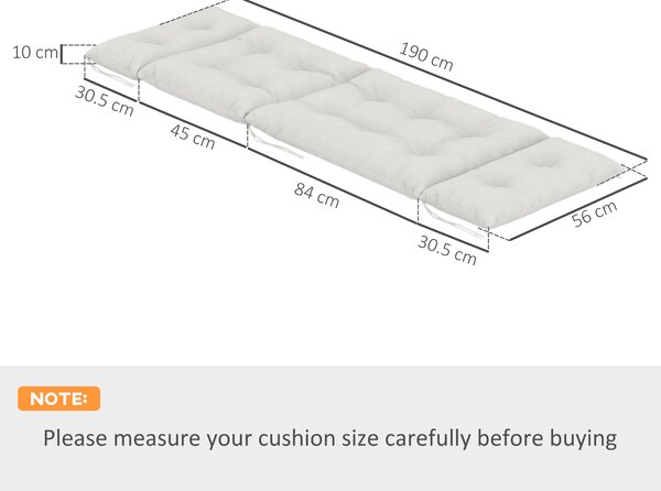 Outsunny Sun Lounger Cushions Only, 190x56x10cm Garden Lounge Chair Cushions Set of 2, UPF20+ 220gsm Fabric, Thick Sunbed Replacement Cushions with 6 Ties, Light Grey