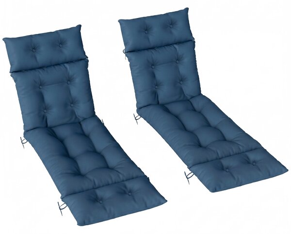 Outsunny Set of Two 190 x 56cm Sun Lounger Cushions - Navy Blue