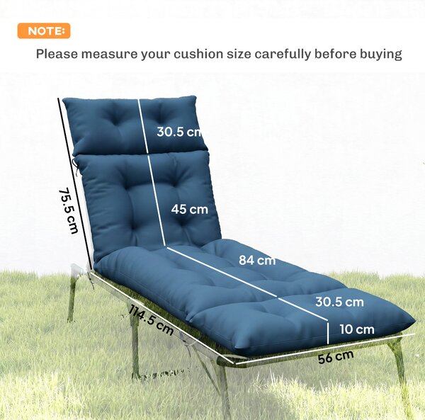 Outsunny Set of Two 190 x 56cm Sun Lounger Cushions - Navy Blue