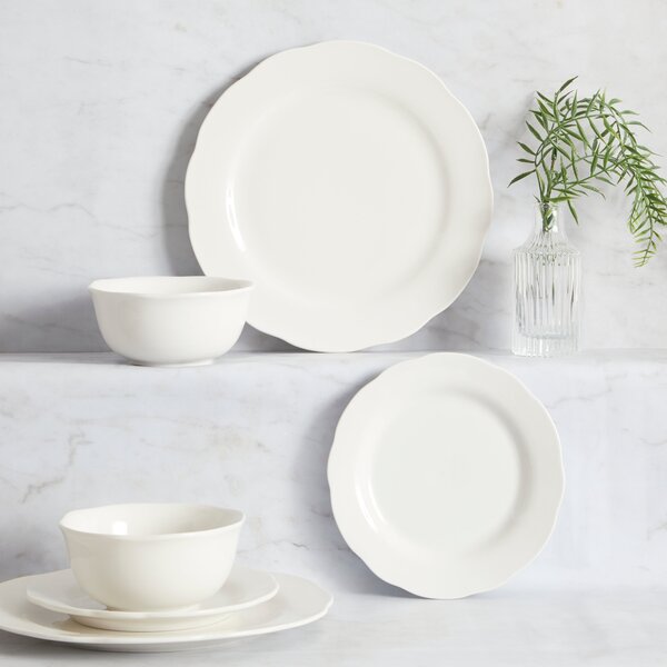 Scalloped Edge 12 Piece Dinner Set White