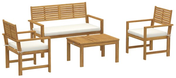 Outsunny 4 Seater Wooden Garden Furniture Set with Loveseat, Armchairs, Table, Acacia Wood Garden Sofa Set, Cream White