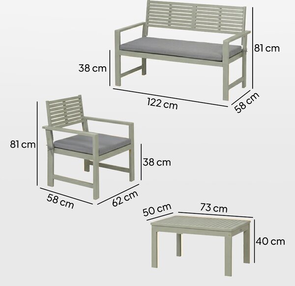 Outsunny 4 Seater Wooden Garden Furniture Set with Loveseat, Armchairs, Table, Acacia Wood Garden Sofa Set, Light Grey