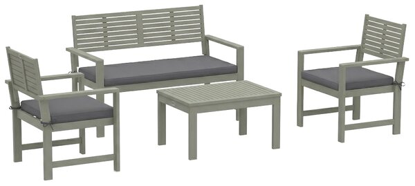 Outsunny 4 Seater Wooden Garden Furniture Set with Loveseat, Armchairs, Table, Acacia Wood Garden Sofa Set, Light Grey