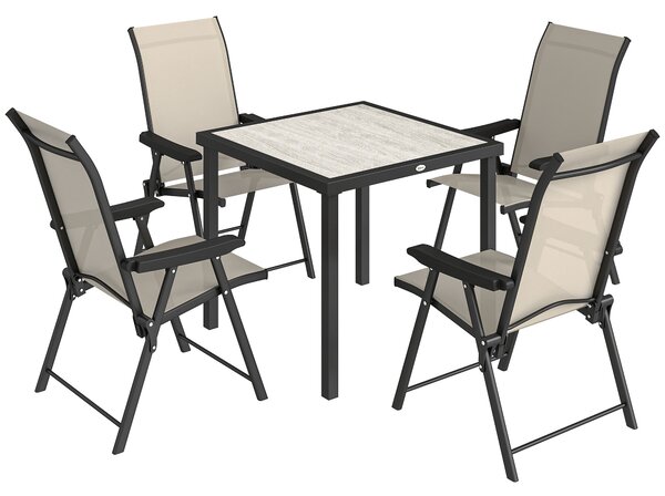 Outsunny 5 Pieces Outdoor Dining Set, Garden Dining Set for 4 with Square Table and Folding Chairs, Brown