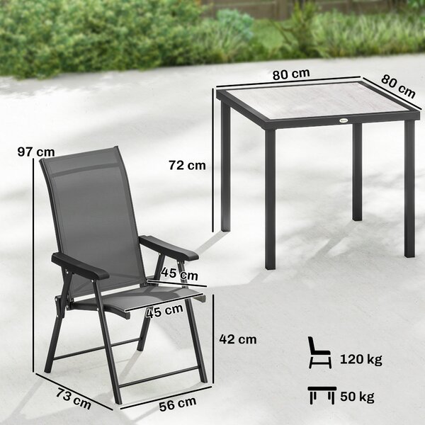Outsunny 5 Pieces Outdoor Dining Set, Garden Dining Set for 4 with Square Table and Folding Chairs, Grey