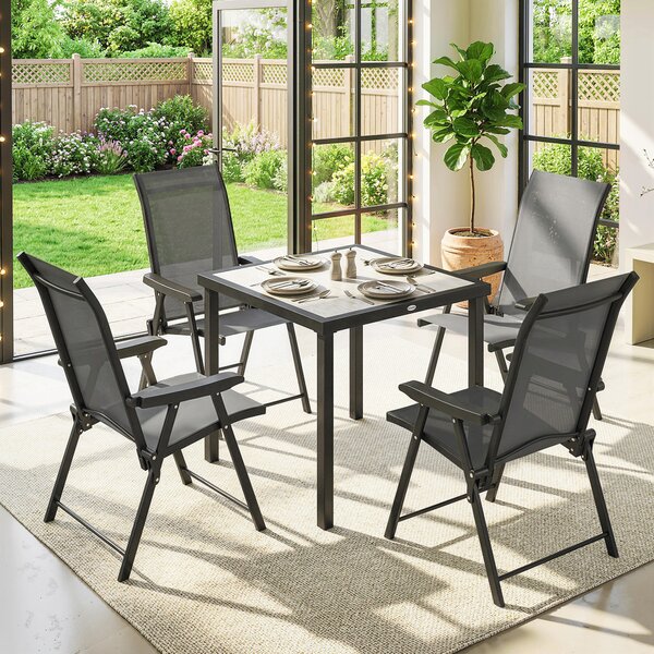 Outsunny 5 Pieces Outdoor Dining Set, Garden Dining Set for 4 with Square Table and Folding Chairs, Grey