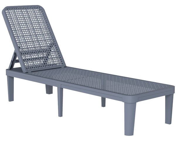 Outsunny Plastic Sun Lounger, 4-Position Adjustable Reclining Garden Lounger Sunbed for Patio, Beach, Terrace, Dark Grey