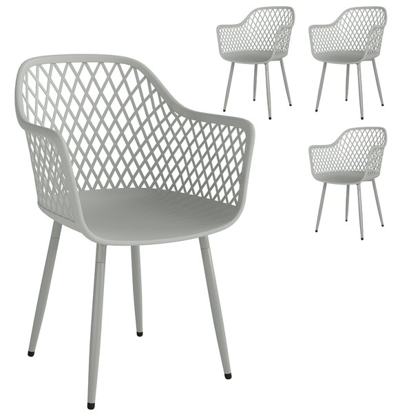 Outsunny Garden Chairs Set of 4, Garden Dining Chairs with Cut Out Diamond Back and Armrests for Patio, Balcony, Terrace, Grey