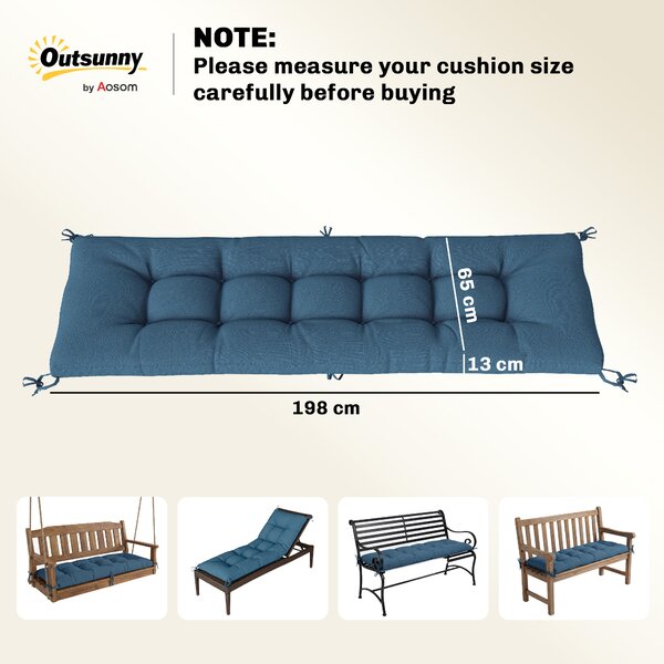 Outsunny Sun Lounger Cushion, Memory Foam Patio Chair Cushion with Ties, Outdoor Seat Pad Fits 190 x 60 cm Lounger, Blue