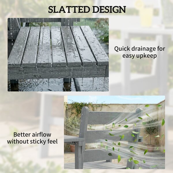 Outsunny Outdoor Garden Loveseat, Embossed Wooden Jack and Jill Garden Seat with Integrated Table, Grey