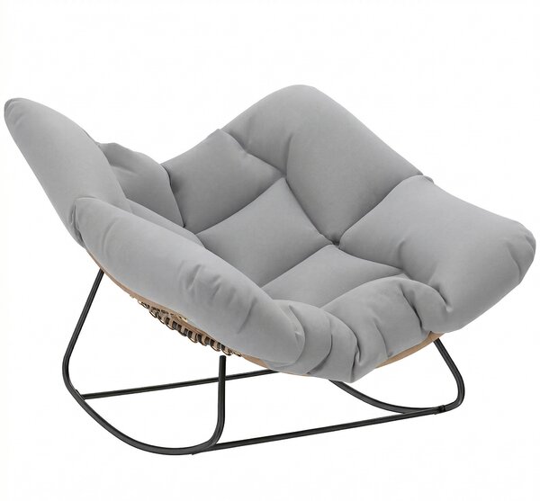 Outsunny Indoor Outdoor Rocking Chair, Oversized Rocking Egg Chair with Cushion for Living Room, Garden, Patio, Light Grey Aosom UK