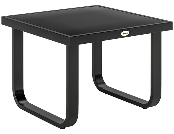Outsunny Outdoor Garden Coffee Table, Rectangle Metal Side Table with Tempered Glass Tabletop, Adjustable Foot Pads